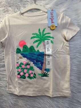 Cat & Jack Cream Short-Sleeve Tee with Pink & Green Tropical Print